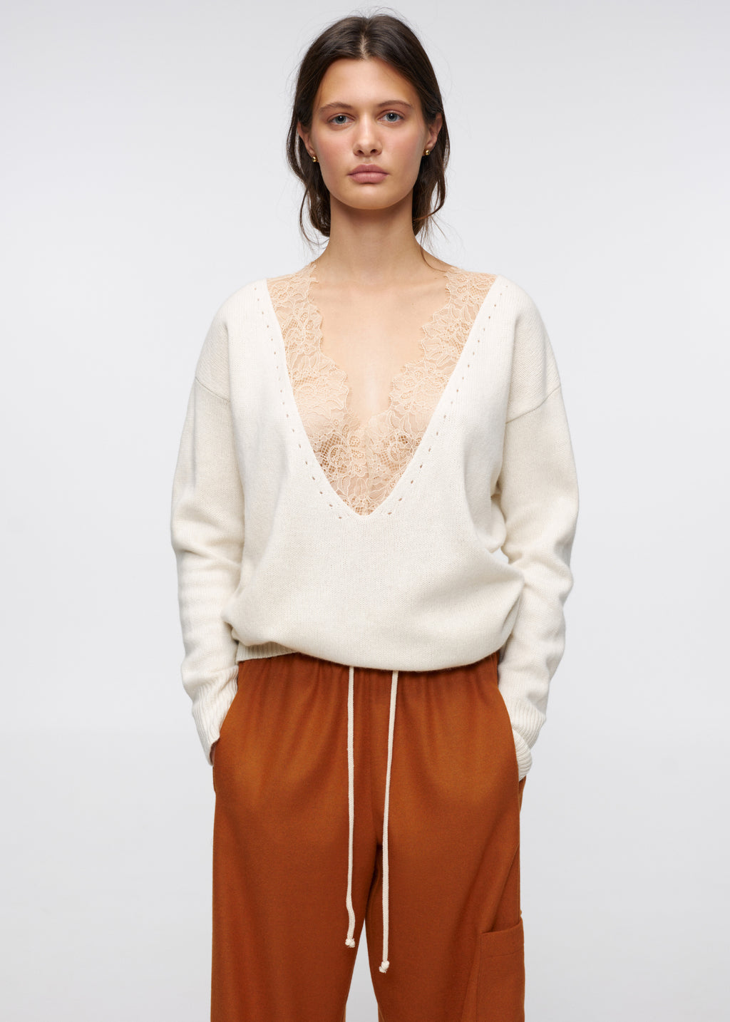 Pear Cashmere Sweater with Lace