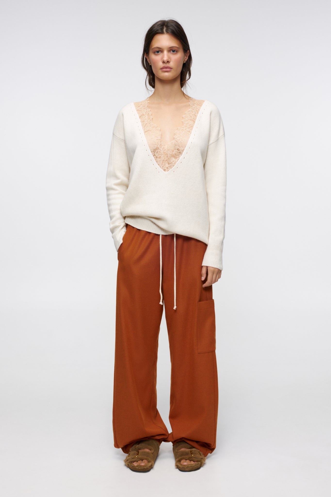 Pear Cashmere Sweater with Lace