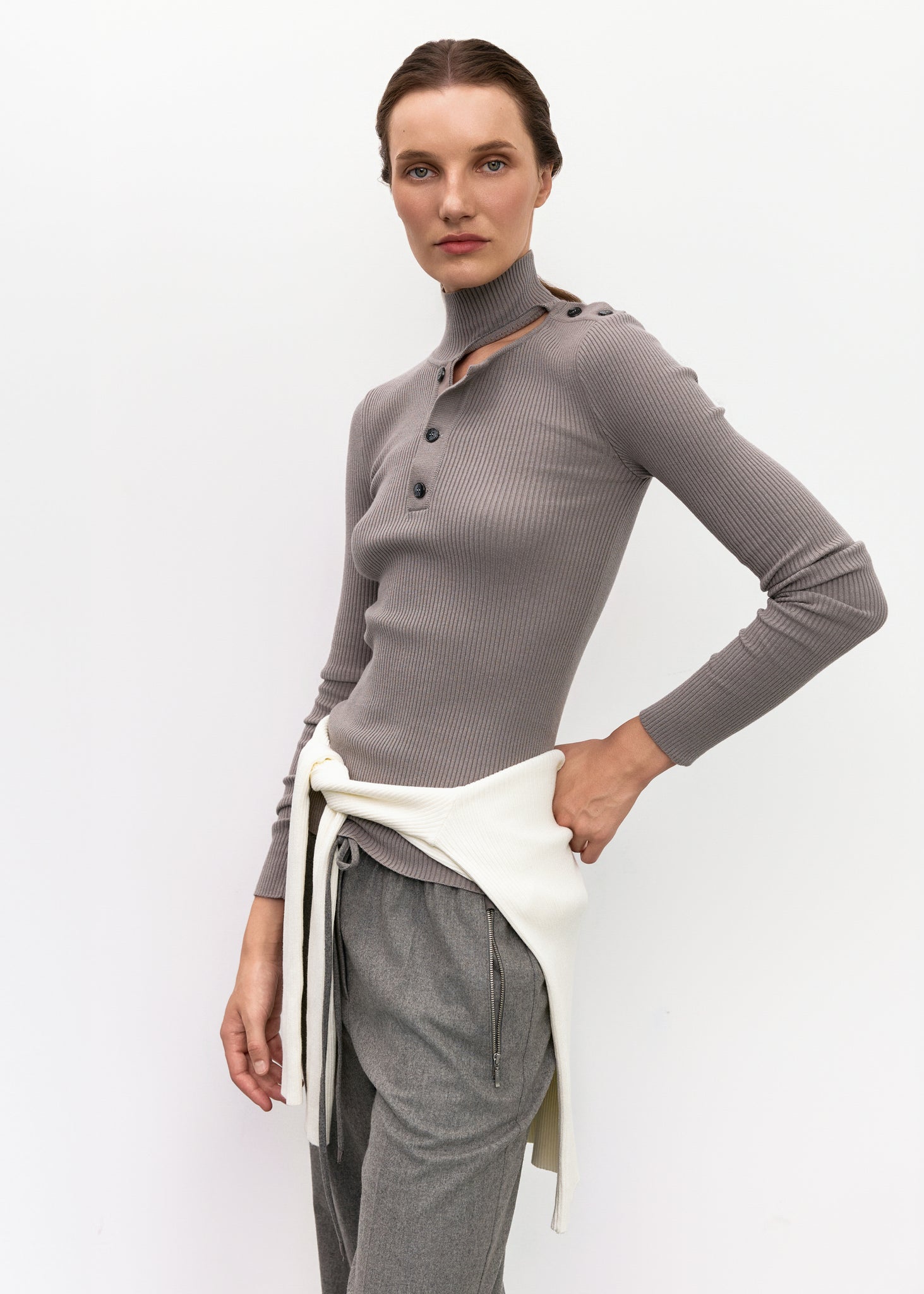 Graphite Viscose High Collar Sweater